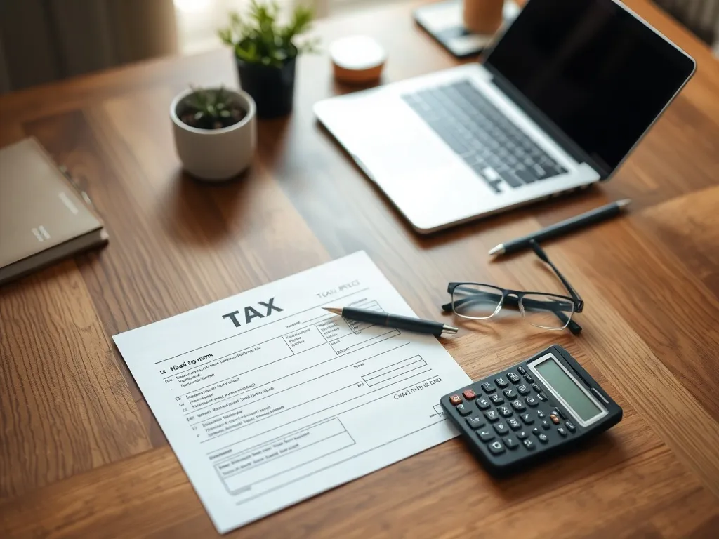 Porządek na biurku podczas wypełniania PIT‑37: druk formularza, kalkulator, długopis i okulary w domowym biurze.